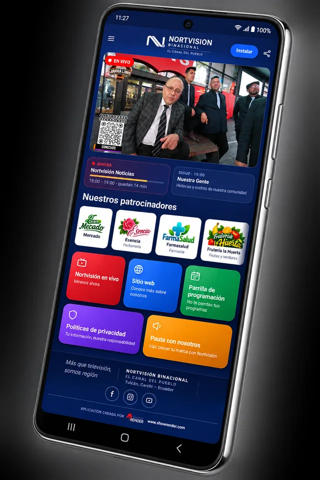 Aplicación de Nortvisión con la señal en vivo en un teléfono