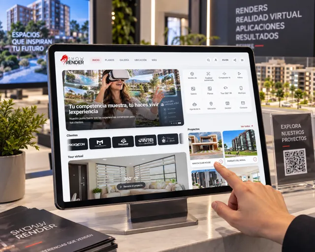 Aplicación de Show Render en una tableta dentro de una sala de ventas